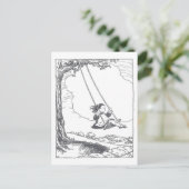 Vintage Book Illustration Girl Swinging Postkarte (Stehend Vorderseite)