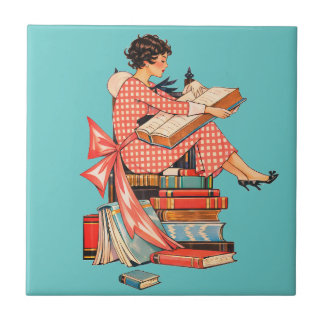 Vintage Book Lover Reading Illustration Fliese