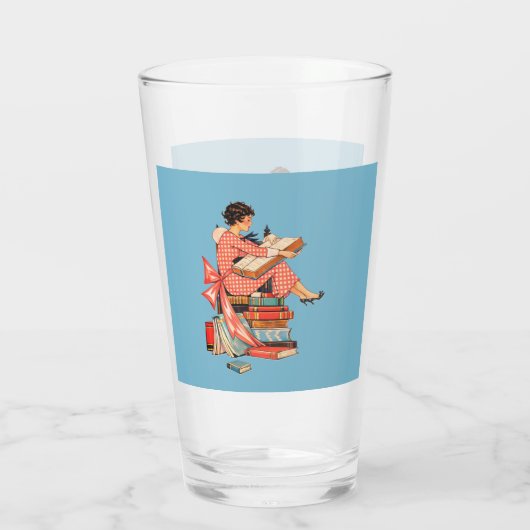 Vintage Book Lover Reading Illustration Glas (Rückseite)