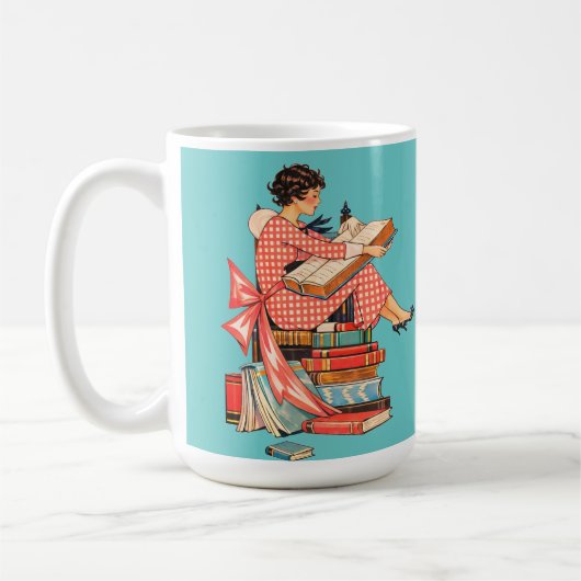 Vintage Book Lover Reading Illustration Kaffeetasse (Links)