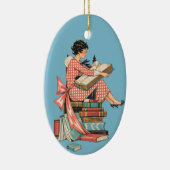 Vintage Book Lover Reading Illustration Keramik Ornament (Rechts)