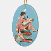 Vintage Book Lover Reading Illustration Keramik Ornament (Links)