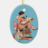 Vintage Book Lover Reading Illustration Keramik Ornament (Hinten)