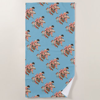 Vintage Book Lover Reading Illustration Strandtuch