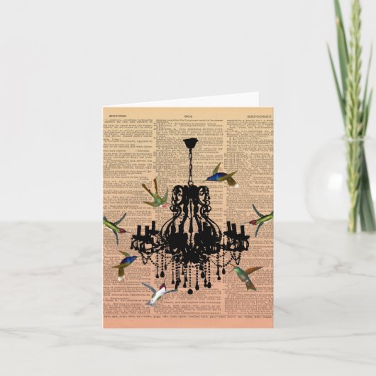 Vintage Book Page Hummingbird Chandelier Notecard Karte (Vorderseite)