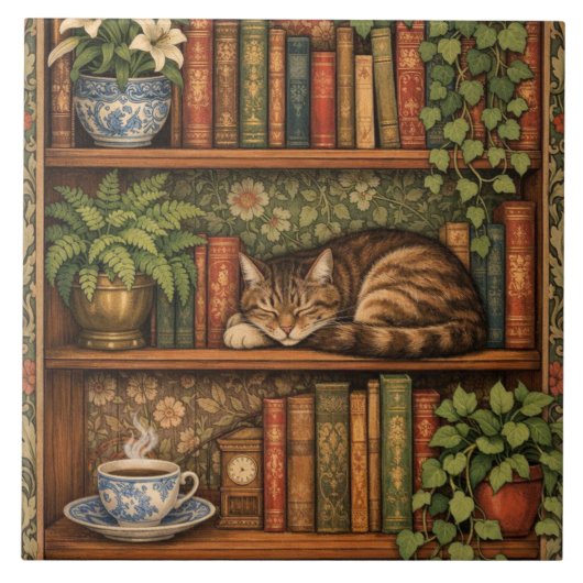 Vintage book shelf with cat and coffee fliese (Vorderseite)