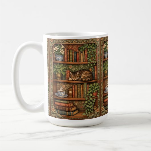 Vintage book shelf with cat and coffee kaffeetasse (Links)