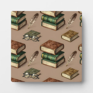 Vintage-Books-Feather-Brille-Muster Fotoplatte