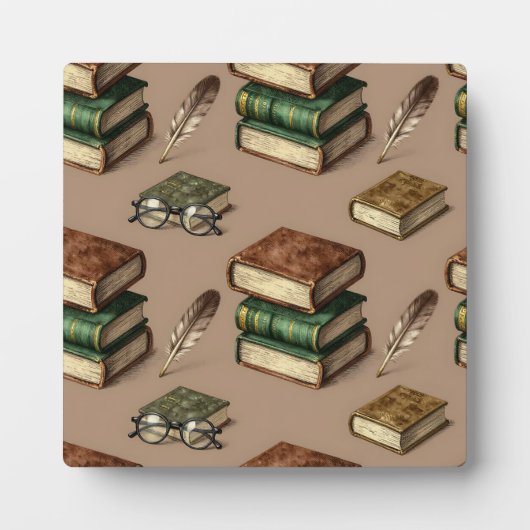 Vintage-Books-Feather-Brille-Muster Fotoplatte (Vorderseite)