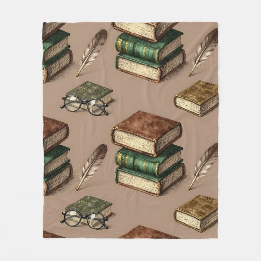 Vintage-Books-Feather-Brillen-Muster Fleecedecke (Vorderseite)