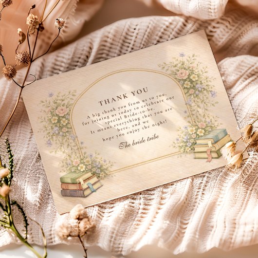 Vintage Bookstack Garden Bridal Shower Dankeskarte