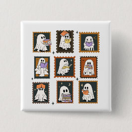 Vintage Bookworm Ghosts Briefmarke Halloween Button