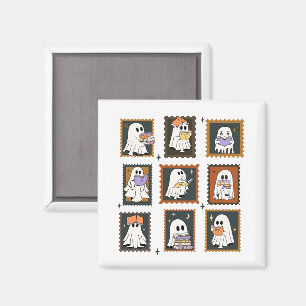 Vintage Bookworm Ghosts Briefmarke Halloween Magnet