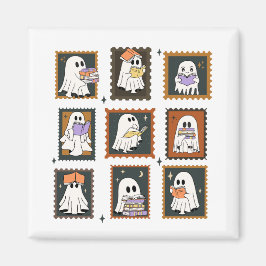 Vintage Bookworm Ghosts Briefmarke Halloween Magnet