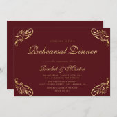 Vintage bordeauxrote Imitat Goldküche Probe Einladung (Vorne/Hinten)