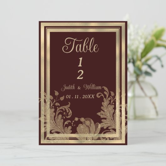 Vintage bordeauxrote Tischnummern (Stehend Vorderseite)