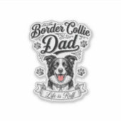 Vintage Border Collie Dad Gravur Hunde T-Shirt Des Aufkleber (Vorderseite)