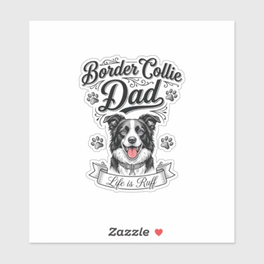Vintage Border Collie Dad Gravur Hunde T-Shirt Des Aufkleber (Blatt)