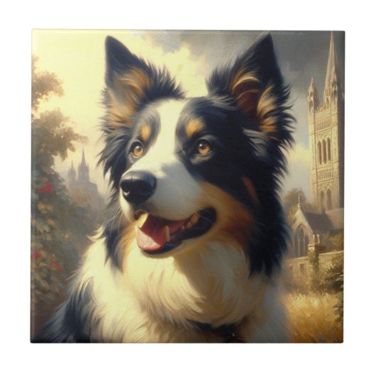 Vintage Border Collie Malerei Fliese (Vorderseite)
