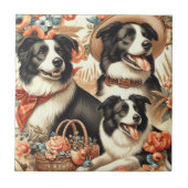 Vintage Border Collie Malerei Fliese (Vorderseite)