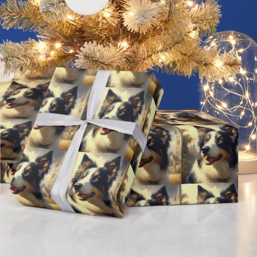 Vintage Border Collie Malerei Geschenkpapier (Feiertage)