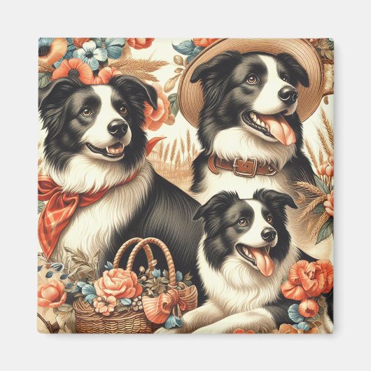 Vintage Border Collie Malerei Magnet (Vorne)