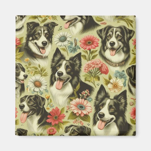 Vintage Border Collie Malerei Magnet (Vorne)