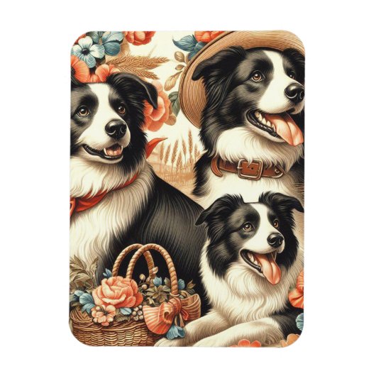 Vintage Border Collie Malerei Magnet (Vertikal)