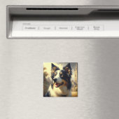 Vintage Border Collie Malerei Magnet (In Situ (Geschirrspüler))
