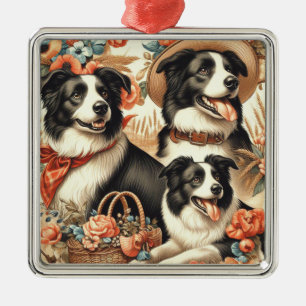 Vintage Border Collie Malerei Ornament Aus Metall