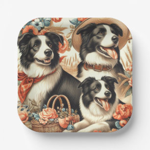 Vintage Border Collie Malerei Pappteller