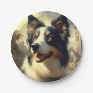 Vintage Border Collie Malerei Pappteller
