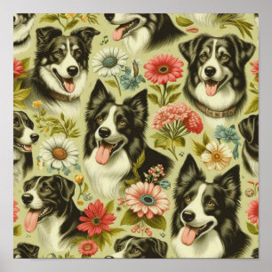 Vintage Border Collie Malerei Poster