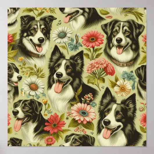 Vintage Border Collie Malerei Poster (Vorne)