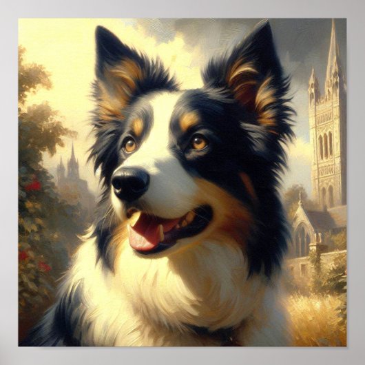 Vintage Border Collie Malerei Poster (Vorne)