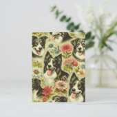 Vintage Border Collie Malerei Postkarte (Stehend Vorderseite)