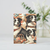 Vintage Border Collie Malerei Postkarte (Stehend Vorderseite)