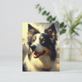 Vintage Border Collie Malerei Postkarte (Stehend Vorderseite)