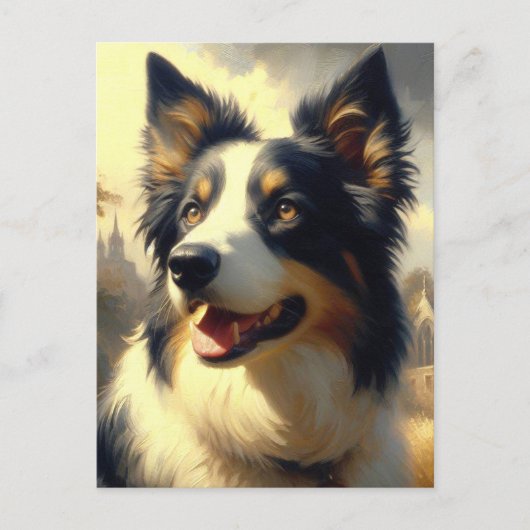 Vintage Border Collie Malerei Postkarte (Vorderseite)