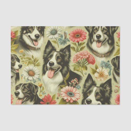 Vintage Border Collie Malerei Seidenpapier (Vorderseite)