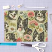 Vintage Border Collie Malerei Seidenpapier (Handwerk)