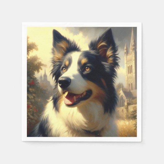 Vintage Border Collie Malerei Serviette (Vorderseite)