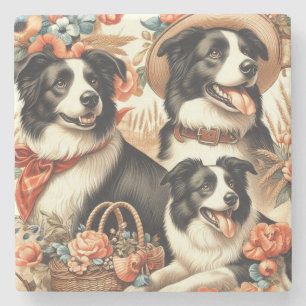 Vintage Border Collie Malerei Steinuntersetzer