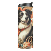 Vintage Border Collie Malerei Thermosbecher (Nach links gedreht)