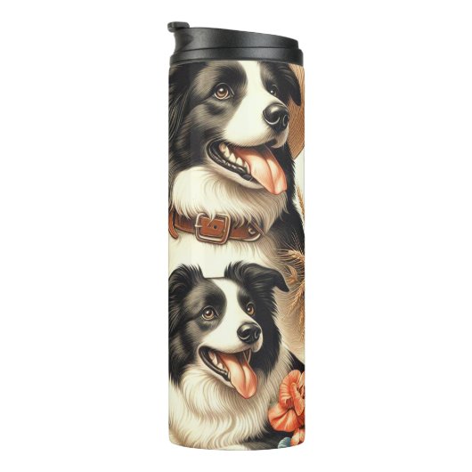Vintage Border Collie Malerei Thermosbecher (Nach rechts gedreht)