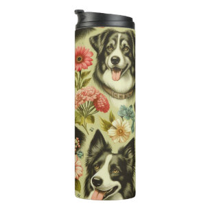Vintage Border Collie Malerei Thermosbecher
