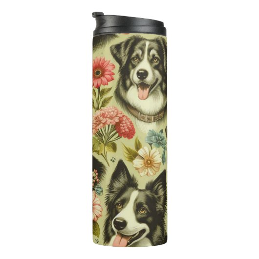 Vintage Border Collie Malerei Thermosbecher (Nach rechts gedreht)