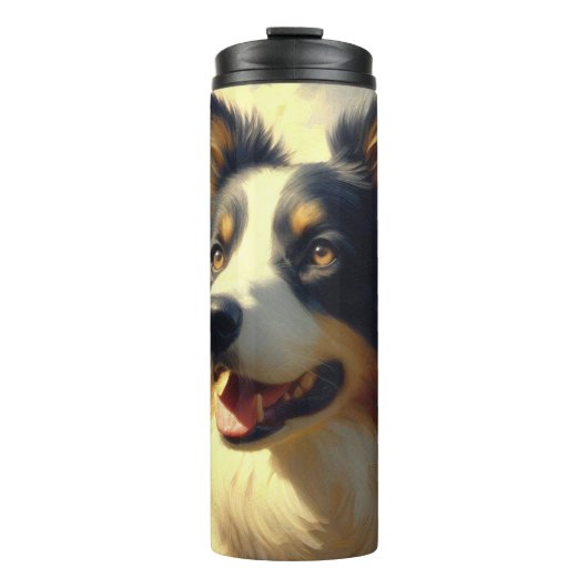 Vintage Border Collie Malerei Thermosbecher (Vorderseite)
