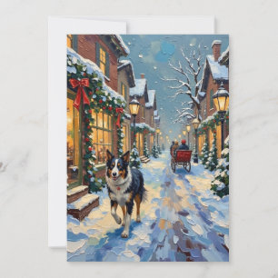 Vintage Border Collie Schnee Dorf Weihnachten