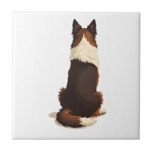 Vintage Border Collie von hinten Hund-Illustration Fliese